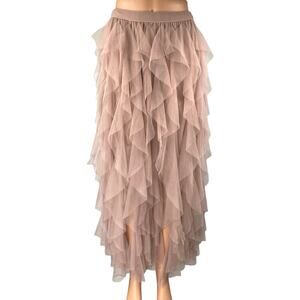 Soho Apparel Pink Tiered Ruffle Tulle Pull On High Waist High Low Midi Skirt L
